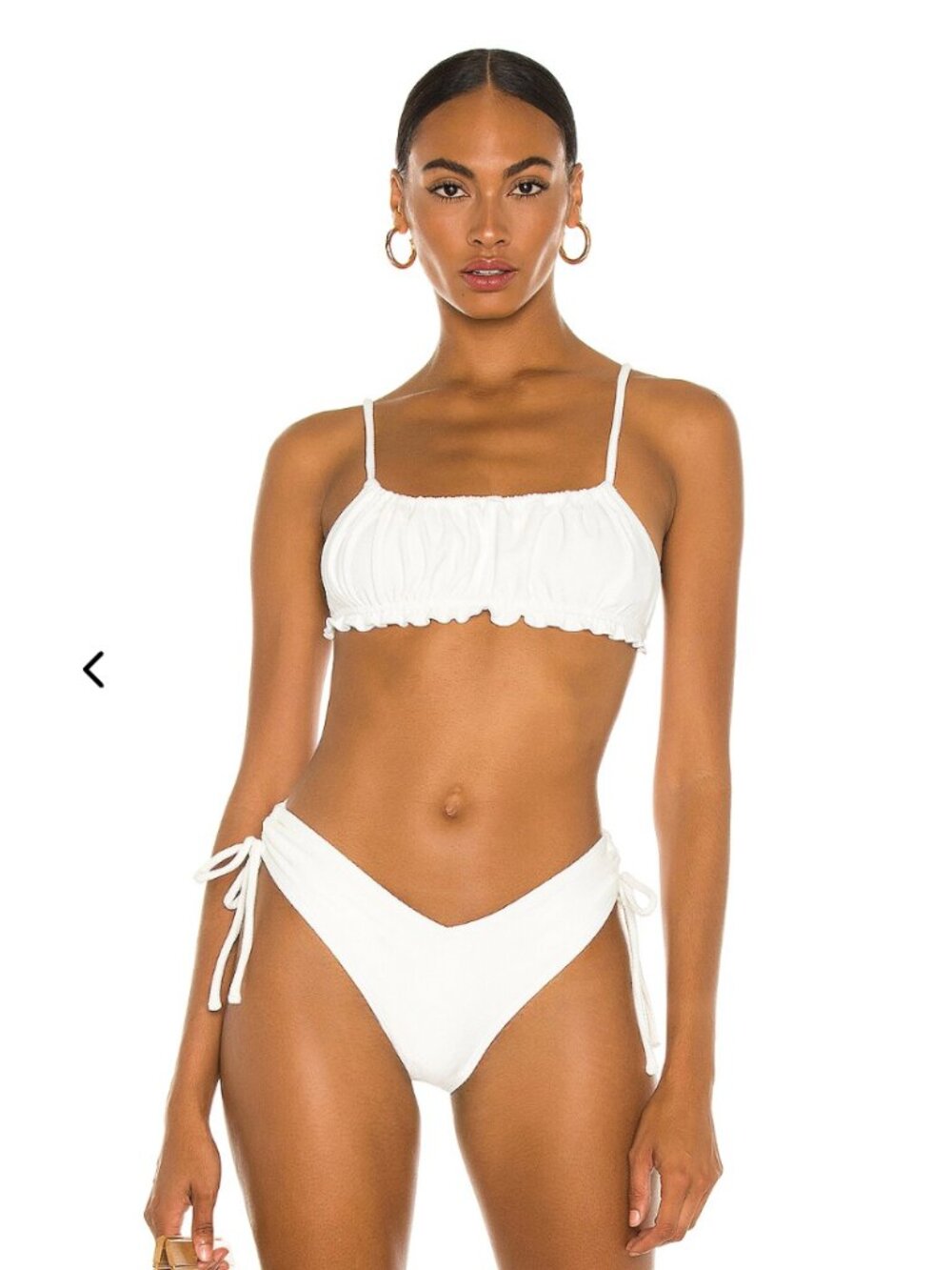 MINKPINK Eloise Ruched Bikini Top and Bottom White Tie-Side Bikini Set Size S